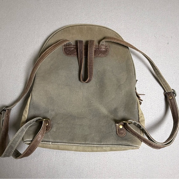 Myra Backpack Bag S-4450 France Cafes Canvas Upcycled Green Gray Brown 1877 main image 7